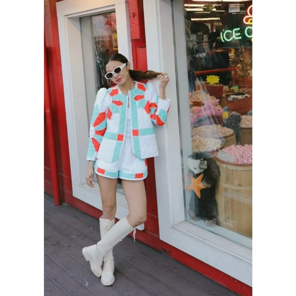 RHODE Sabrina Organic Cotton Jacket Quilted Daisy Floral Patchwork Large - $495 - Picture 3 of 11